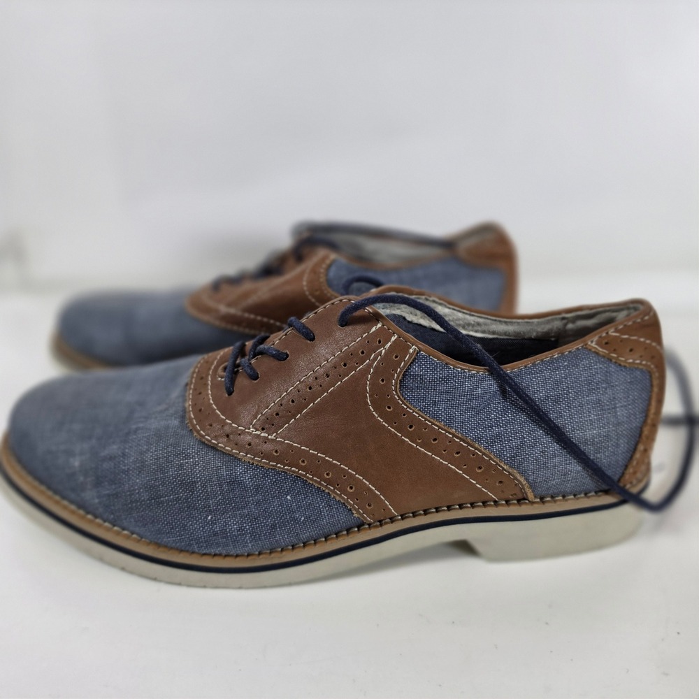 GH Bass Co Carson Mens Oxford Shoes 7D Blue Chambray Canvas Leather Saddle